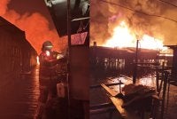 Keadaan rumah yang terbakar di kawasan Kampung Numbak, Kota Kinabalu.