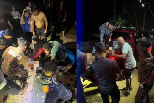 Mangsa lemas dibawa menaiki kenderaan bomba ke Klinik Kesihatan Bayu Damai
