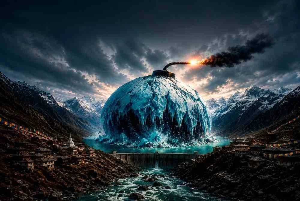 Jumlah tasik takungan glasier turut terus meningkat dengan 21 daripadanya terletak di Kathmandu, menjadikan kawasan digelar sebagai ‘bumbung dunia’ itu ibarat sebuah bom jangka yang kian berdetik. - Foto Imej AI