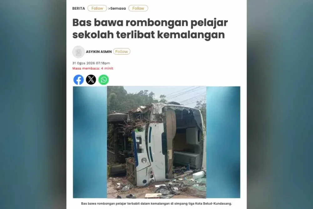 Laporan Sinar Harian pada Isnin berhubung kejadian.