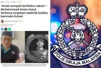 Polis mengesahkan seorang remaja lelaki berusia 15 tahun maut dipercayai akibat terkena renjatan elektrik ketika memegang tiang lampu selepas berehat daripada bermain futsal .