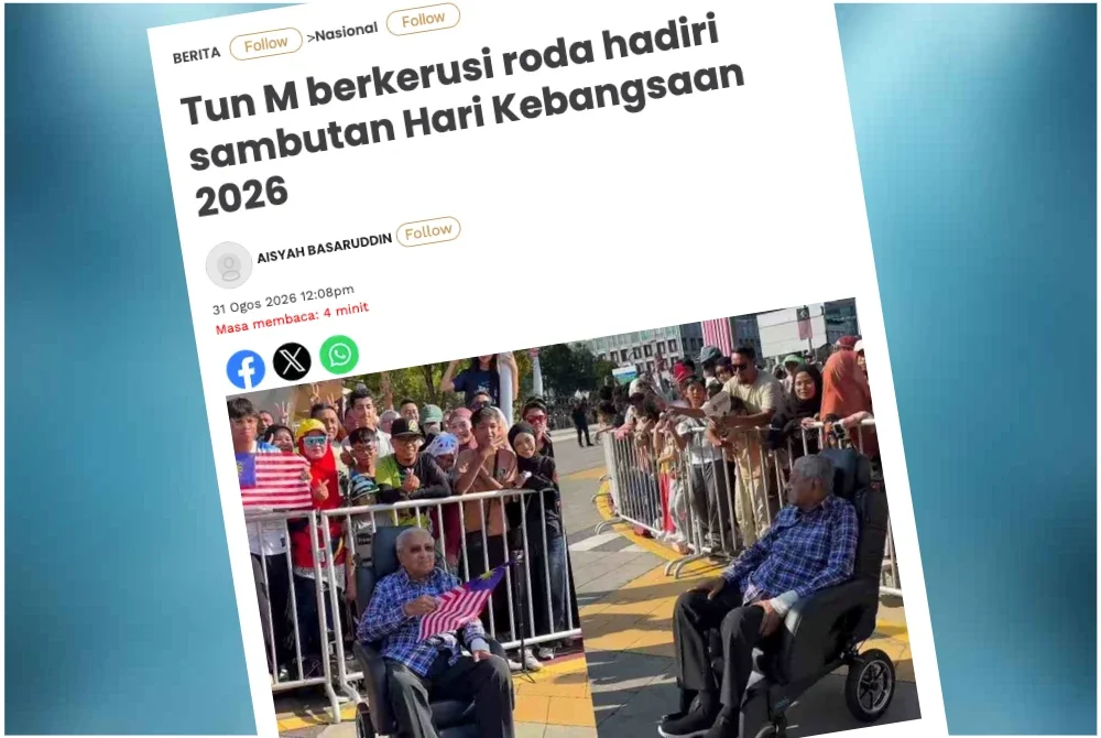 Laporan Sinar Harian pada 31 Ogos berhubung kehadiran Tun M di Putrajaya untuk menyambut Hari Kebangsaan 2026.