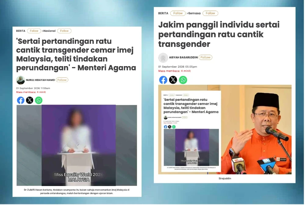 Laporan Sinar Harian 1 September berhubung seorang individu yang menyertai pertandingan ratu cantik transgender di Thailand.