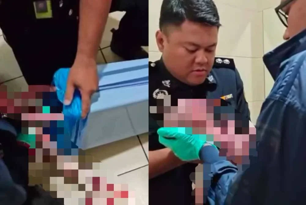 Bayi lelaki ditemukan masih bernyawa dalam sebuah tong sanitari di tandas OKU di LTAPP, Bayan Lepas pada 31 Ogos lalu. Foto tular