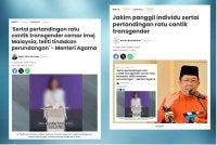 Laporan Sinar Harian 1 September berhubung seorang individu yang menyertai pertandingan ratu cantik transgender di Thailand. 