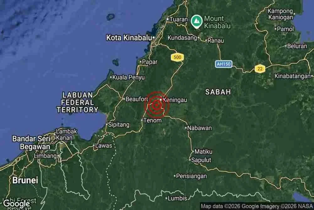 Gempa bumi lemah dengan magnitud 3.4 pada skala Richter berlaku di Keningau, pada jam 9.31 pagi Khamis.