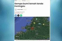 Gempa bumi lemah dengan magnitud 3.4 pada skala Richter berlaku di Keningau, pada jam 9.31 pagi.