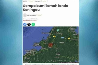 Gempa bumi lemah dengan magnitud 3.4 pada skala Richter berlaku di Keningau, pada jam 9.31 pagi.