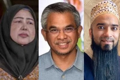 Mohd Daud (tengah) menuntut bayaran balik RM750,000 dan pampasan RM10 juta daripada Norliza (kiri) dan Mahadi (kanan) berhubung dakwaan penggunaan nama serta reputasi profesionalnya dalam skim pelaburan.