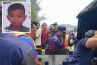 Mayat mangsa dibawa ke unit forensik Hospital Kota Tinggi untuk bedah siasat. Gambar kecil: Muhammad Adib Hafiy