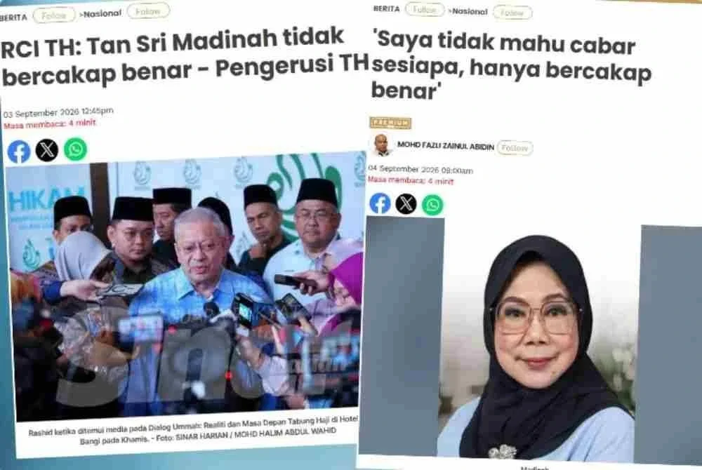 Laporan Sinar Harian mengenai kenyataan Pengerusi Lembaga TH, Tan Sri Rashid Hussain, berhubung kenyataan bekas Ketua Audit Negara, Tan Sri Madinah Mohamad.
