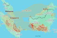 Titik panas dikesan secara bertaburan hingga meluas di Kalimantan dan Sumatera, manakala hanya beberapa titik panas dikesan di kawasan lain di selatan rantau ASEAN. Foto ASMC