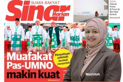 Laporan muka depan Sinar Harian pada Sabtu.