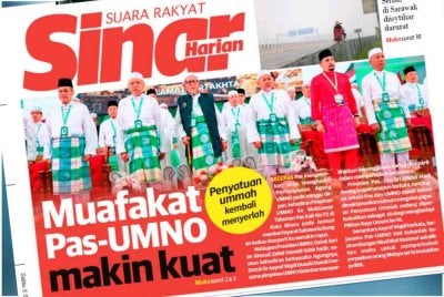 Laporan muka depan Sinar Harian pada Sabtu.