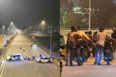 Penutupan jalan yang dilakukan polis menerusi Operasi Bersepadu Samseng Jalanan di Lebuh Sentosa, Putrajaya pada Sabtu. Foto: IPD PUTRAJAYA