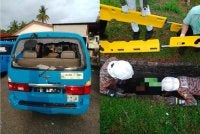 Kejadian pertama melibatkan sebuah van kilang dengan sebuah motosikal di Balik Pulau yang menyebabkan penunggang tercampak ke dalam longkang sedalam satu meter. - Foto: JBPM