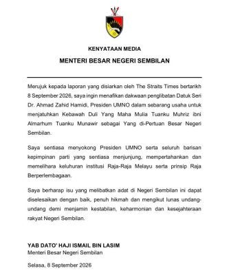 Kenyataan media Ismail susulan laporan The Straits Times