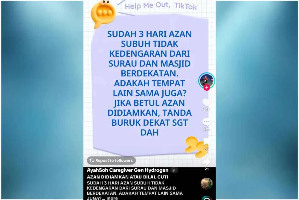 Tangkap layar hantaran dimuat naik individu yang mendakwa azan Subuh tidak lagi kedengaran dari masjid atau surau sekitar Bangi.