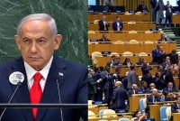 Wakil dunia berpusu-pusu keluar dari dewan sebaik sahaja Netanyahu berdiri di podium untuk berucap pada tahun lalu. - Foto Agensi