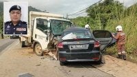 Keadaan kedua-dua kenderaan selepas bertembung Kampung Gambaron, Telupid. Gambar kecil: Hasan
