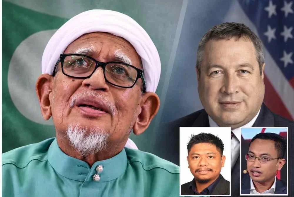 Abdul Hadi mendakwa AS pernah menawarkan bantuan untuk menjatuhkan kerajaan BN, manakala Gamble (kanan) yang mewakili Kedutaan AS menafikannya. Foto kecil: Ariff Aizuddin (kiri) dan Mohammad Tawfik