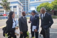 Amer (dua dari kanan) ketika ditemui pemberita selepas hadir ke IPD Dang Wangi pada Khamis.
