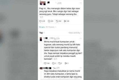 Guru tersebut berkongsi rasa pilu di media sosial. 
