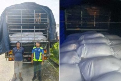 Pemandu lori ditahan pasukan Task Force Komander, Briged Tenggara ketika dalam perjalanan ke Sungai Buloh, Selangor pada Khamis. Foto PGA