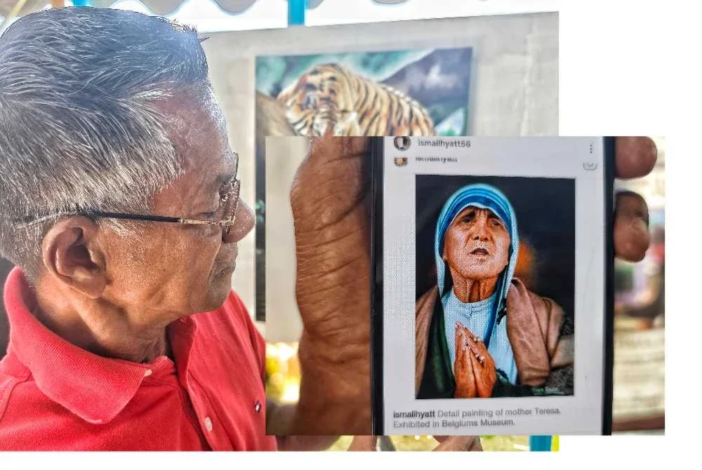 Lukisan potret Mother Teresa menggunakan medium soft pastel yang pernah terjual dan dipamerkan di sebuah muzium di Belgium, Eropah.