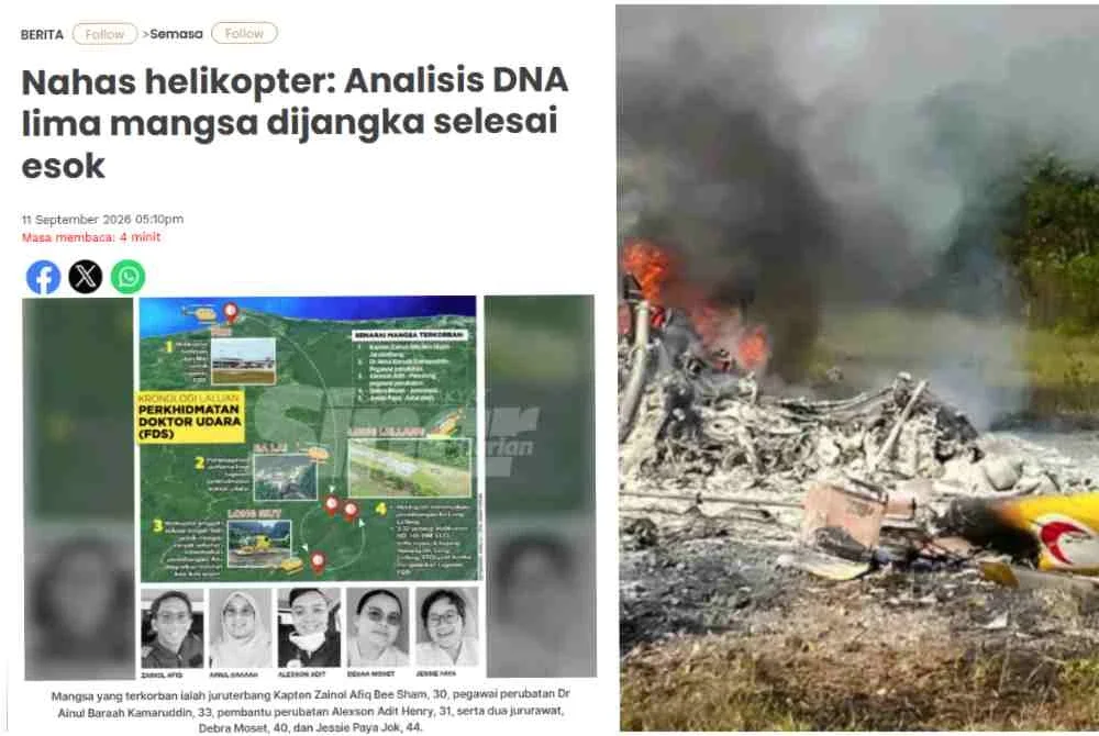 Mangsa yang terkorban ialah juruterbang Kapten Zainol Afiq Bee Sham, 30, pegawai perubatan Dr Ainul Baraah Kamaruddin, 33, pembantu perubatan Alexson Adit Henry, 31, serta dua jururawat, Debra Moset, 40, dan Jessie Paya Jok, 44.
