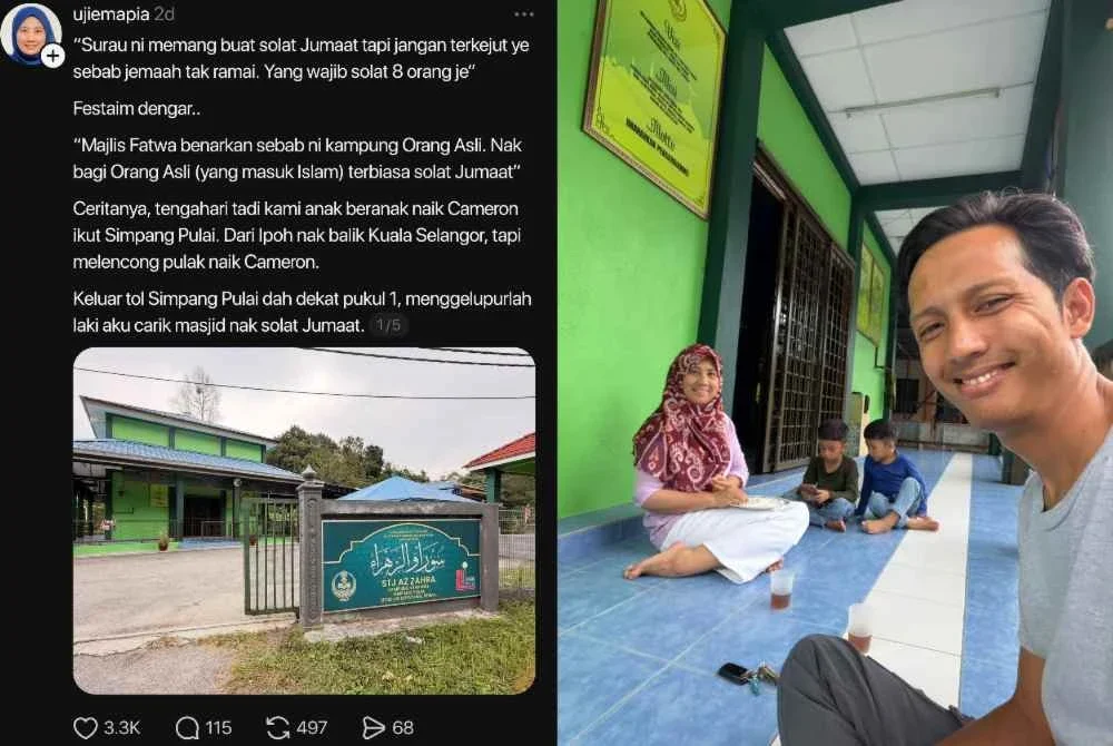 Suzilah (kiri) dan suaminya, Rusydi (depan, kanan) bersama anak-anak mereka ketika meluangkan masa duduk makan bersama jemaah serta komuniti setempat di perkarangan Surau Az-Zahra selepas selesai solat Jumaat. Foto ihsan Suzilah.