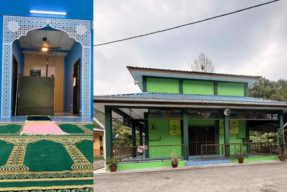 Bangunan Surau Az-Zahra, Kampung Orang Asli Kerawat di Kampung Kabag yang disangka balai raya oleh pasangan musafir berkenaan kerana reka bentuknya yang tidak mempunyai kubah. Foto Ihsan Suzilah