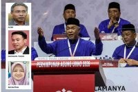 Ahmad Zahid ketika menyampaikan ucapan penggulungan Perhimpunan Agung UMNO 2026 di Dewan Merdeka, Pusat Dagangan Dunia Kuala Lumpur pada Sabtu. Foto Bernama