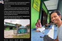 Suzilah (kiri) dan suaminya, Rusydi (depan, kanan) bersama anak-anak mereka ketika meluangkan masa duduk makan bersama jemaah serta komuniti setempat di perkarangan Surau Az-Zahra selepas selesai solat Jumaat. Foto ihsan Suzilah.