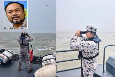 Maritim Malaysia melaksanakan SAR bagi mengesan sekumpulan pemancing yang dilaporkan hilang di perairan Pintu Gedong, Klang pada Isnin. Gambar kecil: Abdul Muhaimin