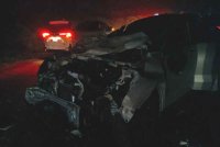 Kereta dinaiki pasangan suami isteri remuk selepas merempuh seekor gajah liar di Kilometer 160 Jalan Jerangau-Jabor berhampiran Kampung Sungai Pergam pada Isnin.
