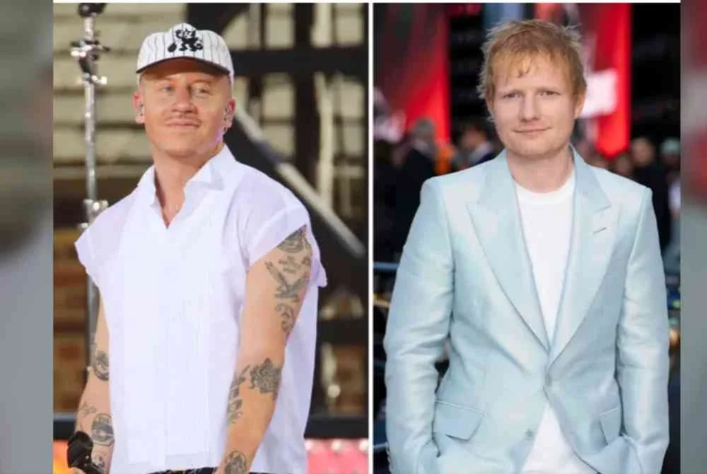 Ed Sheeran (kanan) berkata, berbeza dengan Macklemore (kiri), beliau tidak pernah bersuara secara terbuka mengenai perang Israel di Gaza, namun menegaskan ia tidak bermakna beliau tidak mengambil berat mengenai konflik itu. Foto: Agensi