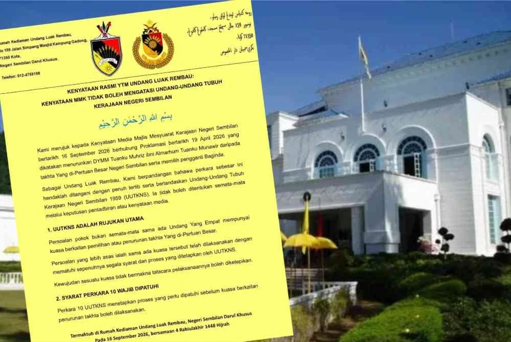 Undang Luak Rembau Dato' Sedia Raja Hassan Ab Hamid (Undang yang tidak dipertikai) menegaskan bahawa kenyataan atau keputusan Majlis Mesyuarat Kerajaan Negeri (MMK) tidak boleh mengatasi Undang-Undang Tubuh Kerajaan Negeri Sembilan (UUTKNS) 1959.