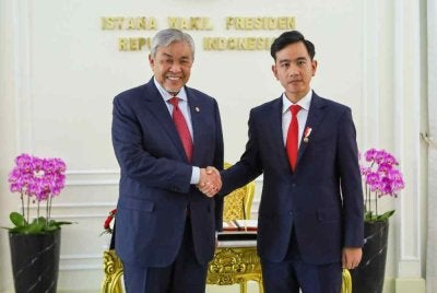 Ahmad Zahid (kiri) mengadakan pertemuan dengan Gibran di Istana Wakil Presiden. Foto Bernama 
