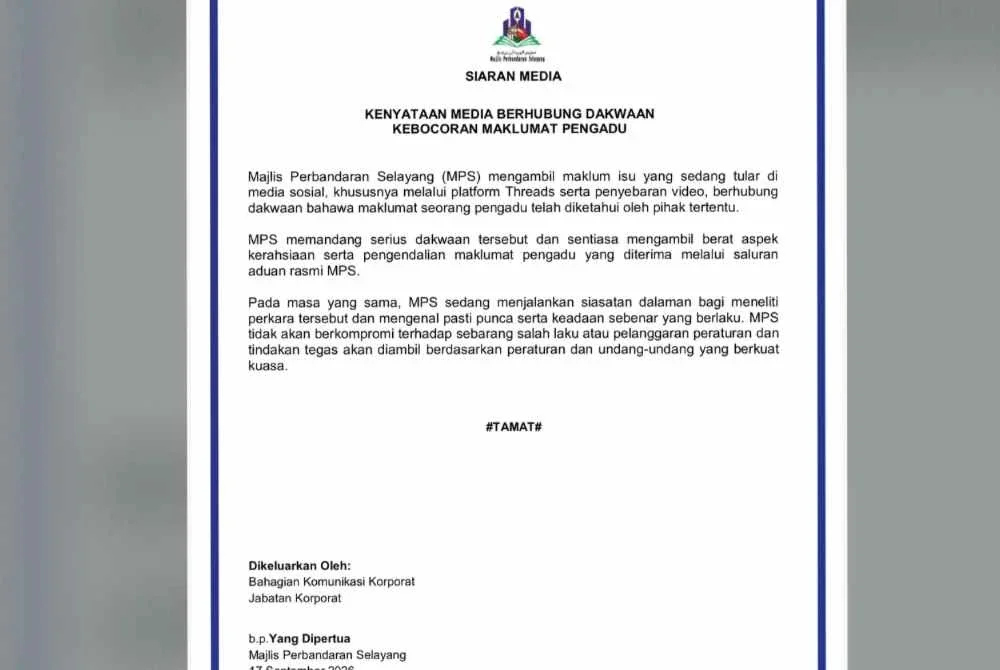 Kenyataan media MPS pada Jumaat.