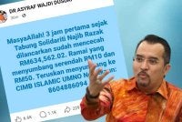 Tangkap layar hantaran Facebook Asyraf Wajdi pada Jumaat.