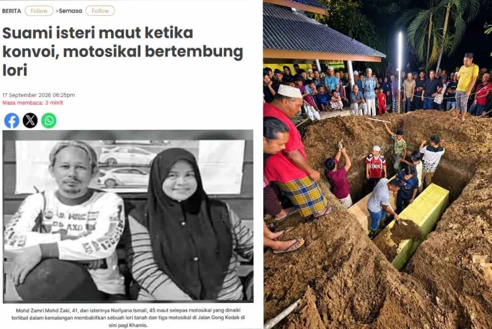 Ahmad Nazrul berkongsi pengebumian pasangan suami isteri yang maut ketika berkonvoi untuk menghadiri majlis ilmu di Kuala Terengganu. Foto: FB Ahmad Nazrul
