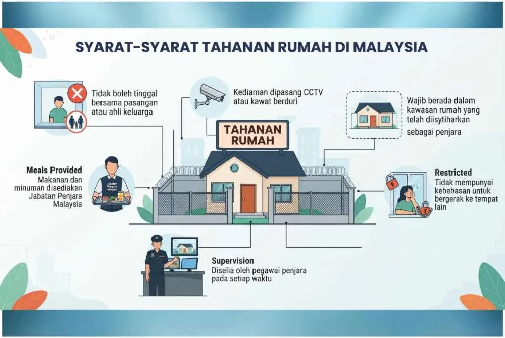 Infografik syarat-syarat tahanan rumah di Malaysia