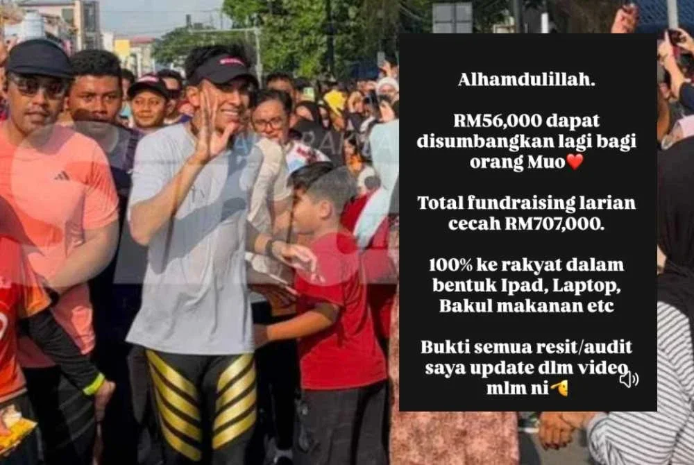 Syed Saddiq disambut penduduk selepas menamatkan Misi Larian Kesyukuran dari Istana Kehakiman di Putrajaya menuju ke Muar pada Julai lalu.