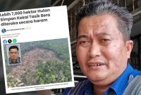 Mohd Shukri dan laporan Sinar Harian mengenai isu kawasan Hutan Simpan Kekal Tasik Bera yang diteroka secara haram dengan tanaman sawit, getah, dan pelbagai tanaman kontan.
