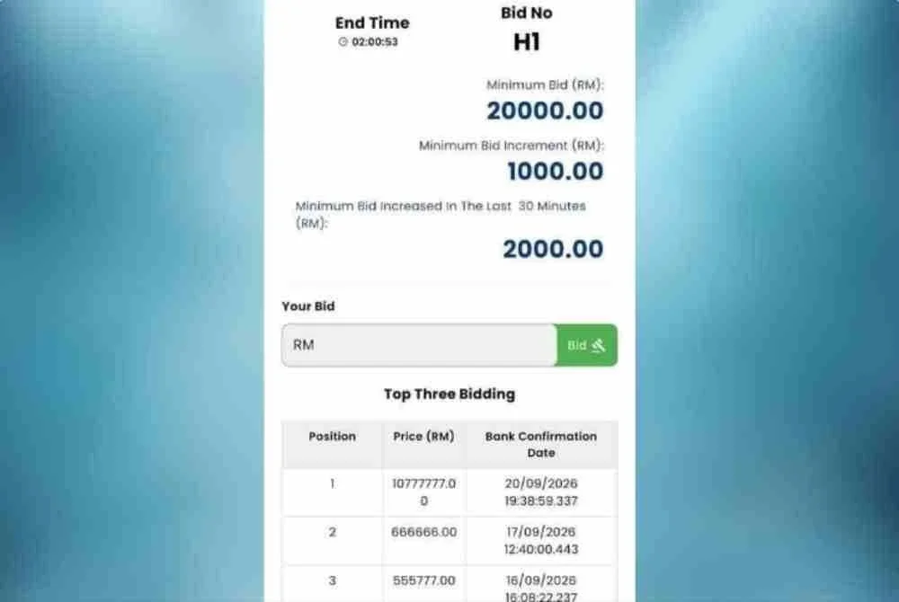 Bidaan H1 cecah RM10.7 juta. Foto media sosial