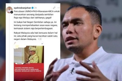 Hantaran Syahredzan di Threads pada Isnin.