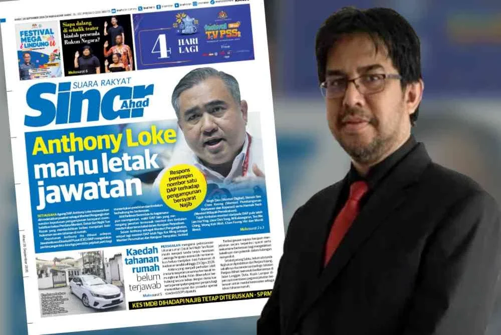Laporan muka depan Sinar Harian dan Mukhtaruddin Musa (kanan)