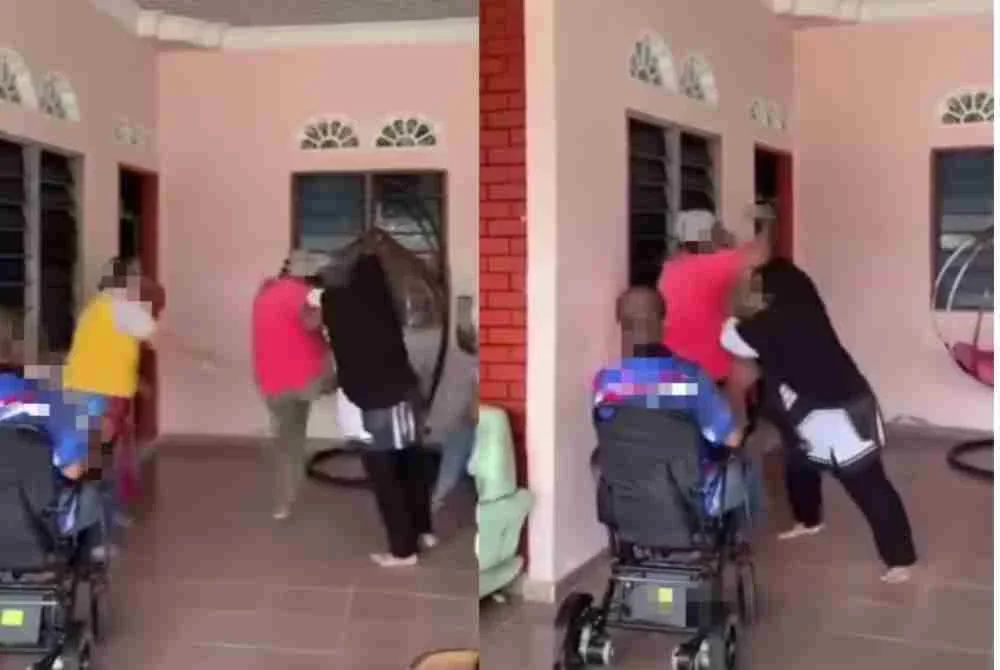 Video berdurasi 44 saat itu menunjukkan seorang lelaki bertindak menolak dan menendang seorang wanita.