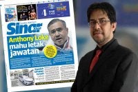 Laporan muka depan Sinar Harian dan Mukhtaruddin Musa (kanan)